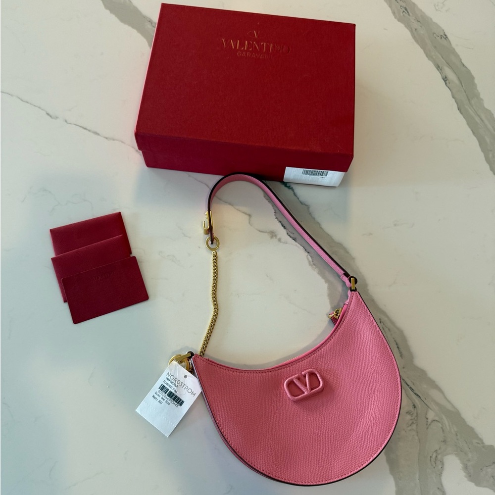 NWT Valentino Garavani Pink Leather Hobo Shoulder Bag - Picture 2 of 13